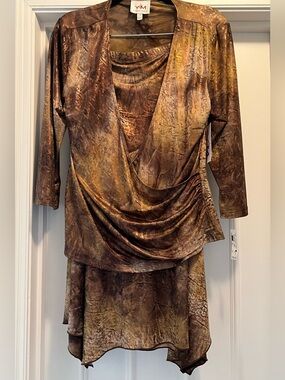 NWT Yvonne Marie 2-Piece Dress Set Size Large, Bronze Tones Original $188